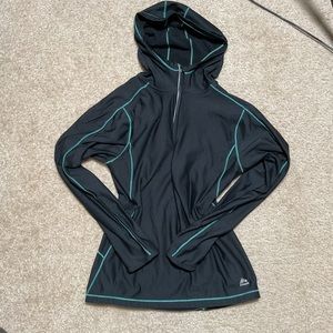 Black with teal stitching workout sweater